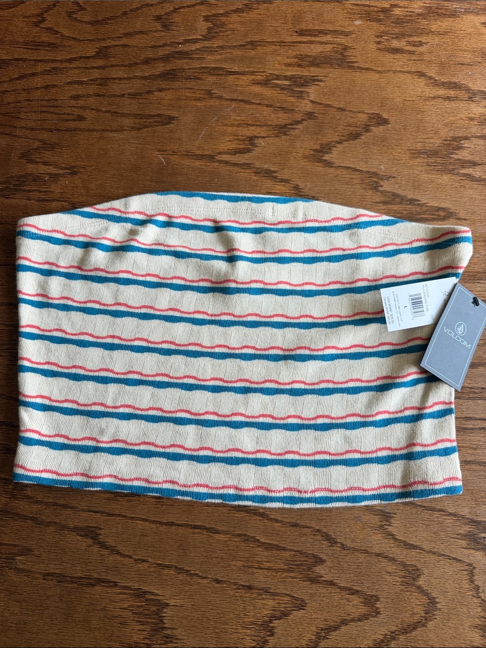 Volcom Cream Tube Top with Blue and Coral Stripes
